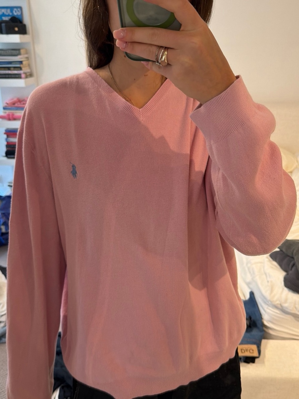 Ralph Lauren Light Pink V-Neck Cotton Sweater